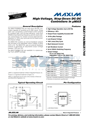 MAX1745AUB+ datasheet - High-Voltage, Step-Down DC-DC Controllers in lMAX