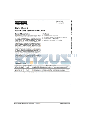 MM74HC4514_03 datasheet - 4-to-16 Line Decoder with Latch