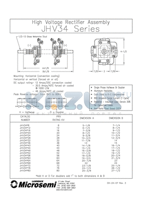 JHV3420 datasheet - HIGH VOLTAGE RECTIFIER ASSEMBLY