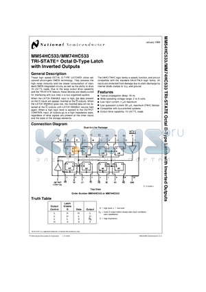 MM74HC533 datasheet - TRI-STATE-R Octal D-Type Latch with Inverted Outputs