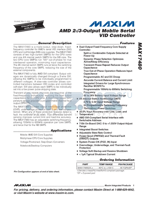 MAX17480GTL+ datasheet - AMD 2-/3-Output Mobile Serial VID Controller