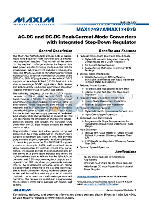 MAX17497AATE+ datasheet - AC-DC and DC-DC Peak-Current-Mode Converters with Integrated Step-Down Regulator