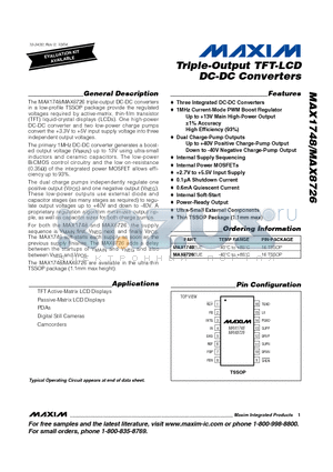 MAX1748EUE datasheet - Triple-Output TFT-LCD DC-DC Converters