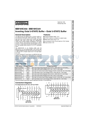 MM74HC541SJ datasheet - Inverting Octal 3-STATE Buffer Octal 3-STATE Buffer