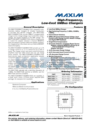 MAX17435ETG+ datasheet - High-Frequency, Low-Cost SMBus Chargers