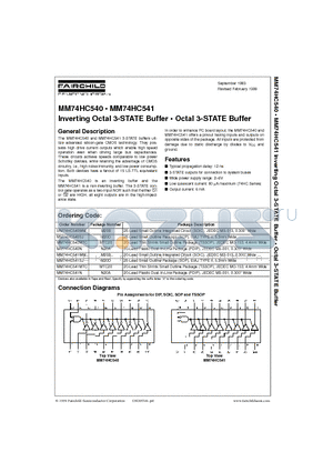 MM74HC541WM datasheet - Inverting Octal 3-STATE Buffer  Octal 3-STATE Buffer