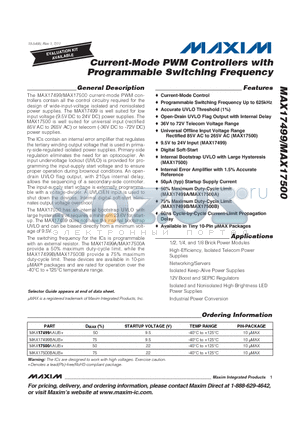 MAX17499BAUB+ datasheet - Current-Mode PWM Controllers with Programmable Switching Frequency