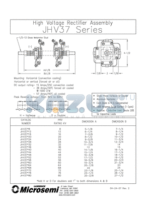 JHV3728 datasheet - HIGH VOLTAGE RECTIFIER ASSEMBLY