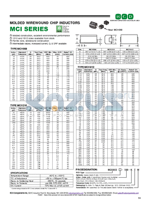 MCI1812-102JBQ datasheet - MOLDED WIREWOUND CHIP INDUCTORS