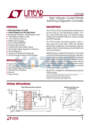 LT3724EFE-TRPBF datasheet - High Voltage, Current Mode Switching Regulator Controller