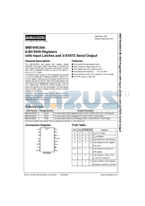 MM74HC589SJ datasheet - 8-Bit Shift Registers with Input Latches and 3-STATE Serial Output