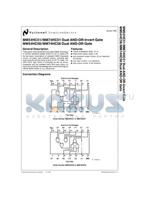 MM74HC58J datasheet - Dual AND-OR-Invert Gate / Dual AND-OR Gate