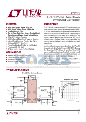 LT3742 datasheet - Dual, 2-Phase Step-Down Switching Controller