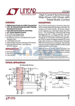 LT3743EFETRPBF datasheet - High Current Synchronous Step-Down LED Driver with Three-State Control