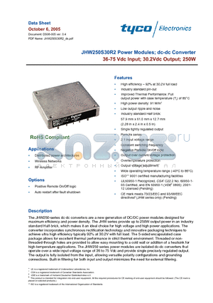 JHW250S30R21-18TZ datasheet - 36 - 75 Vdc Input; 30.2Vdc Output; 250W