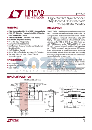 LT3743IUFDPBF datasheet - High Current Synchronous Step-Down LED Driver with Three-State Control