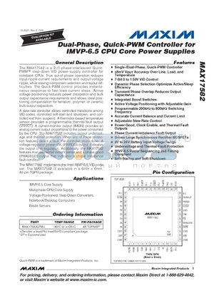 MAX17582GTM+ datasheet - Dual-Phase, Quick-PWM Controller for IMVP-6.5 CPU Core Power Supplies