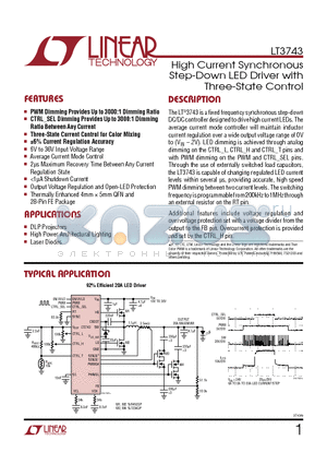 LT3743IFEPBF datasheet - High Current Synchronous Step-Down LED Driver with Three-State Control