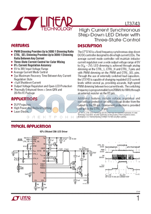 LT3743IFETRPBF datasheet - High Current Synchronous Step-Down LED Driver with Three-State Control