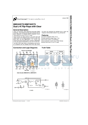 MM74HC73N datasheet - Dual J-K Flip-Flops with Clear