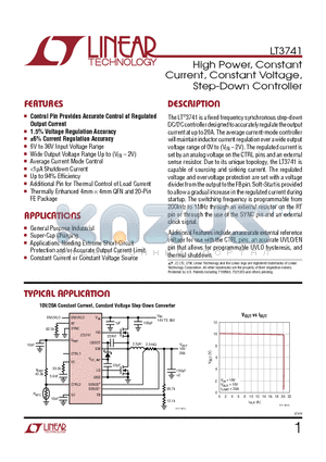 LT3741EUF-PBF datasheet - High Power, Constant Current, Constant Voltage, Step-Down Controller
