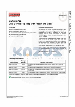 MM74HC74AMTC datasheet - Dual D-Type Flip-Flop with Preset and Clear