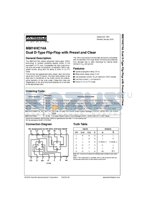 MM74HC74ASJ datasheet - Dual D-Type Flip-Flop with Preset and Clear