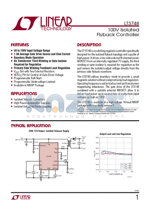 LT3748 datasheet - 100V Isolated Flyback Controller