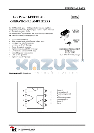 IL072N datasheet - Low Power J-FET DUAL OPERATIONAL AMPLIFIERS