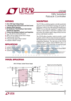 LT3748EMSPBF datasheet - 100V Isolated Flyback Controller