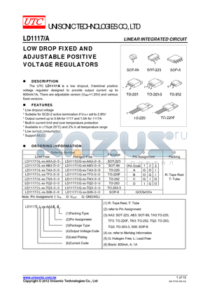 LD1117-AG-XX-TA3-C-T datasheet - LOW DROP FIXED AND ADJUSTABLE POSITIVE VOLTAGE REGULATORS