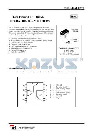 IL062D datasheet - Low Power J-FET DUAL OPERATIONAL AMPLIFIERS