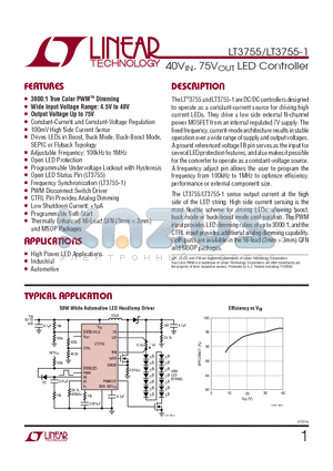 LT3755IMSE-TRPBF datasheet - 40VIN, 75VOUT LED Controller