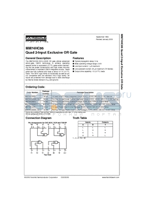 MM74HC86MTC datasheet - Quad 2-Input Exclusive OR Gate