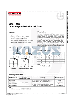 MM74HC86MTCX_12 datasheet - Quad 2-Input Exclusive OR Gate