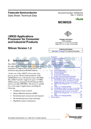 MCIMX25 datasheet - i.MX25 Applications Processor for Automotive Products