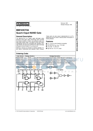 MM74HCT00M datasheet - Quad 2 Input NAND Gate