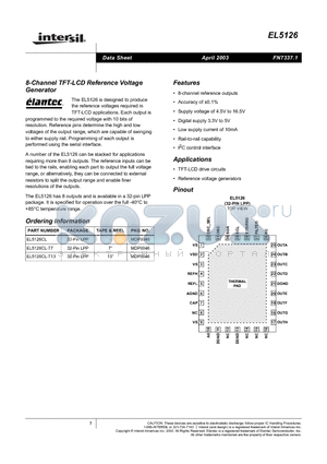 EL5126 datasheet - 8-Channel TFT-LCD Reference Voltage Generator