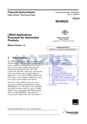 MCIMX255AJM4 datasheet - i.MX25 Applications Processor for Automotive Products