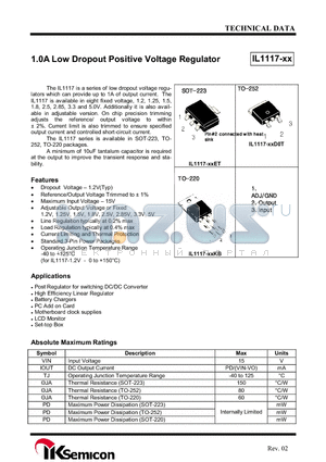 IL1117-2.85 datasheet - 1.0A Low Dropout Positive Voltage Regulator