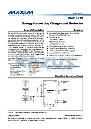 MAX17710_1107 datasheet - Energy-Harvesting Charger and Protector