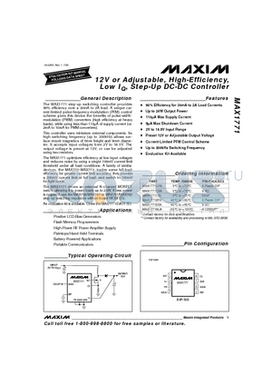 MAX1771C/D datasheet - 12V or Adjustable, High-Efficiency, Low IQ, Step-Up DC-DC Controller
