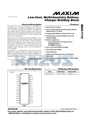 MAX1772 datasheet - Low-Cost, Multichemistry Battery- Charger Building Block