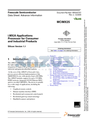 MCIMX258CJM4 datasheet - i.MX25 Applications Processor for Consumer and Industrial Products