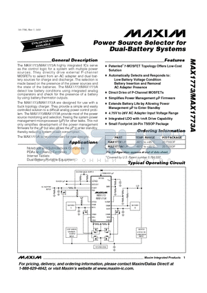 MAX1773 datasheet - Power Source Selector for Dual-Battery Systems