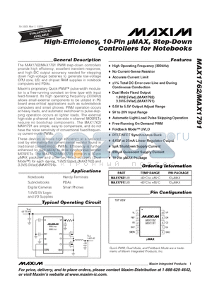 MAX1762 datasheet - High-Efficiency, 10-Pin lMAX, Step-Down Controllers for Notebooks
