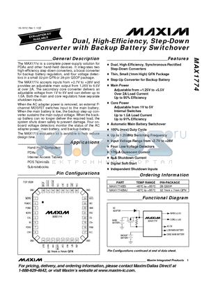 MAX1774EEI datasheet - Dual, High-Efficiency, Step-Down Converter with Backup Battery Switchover