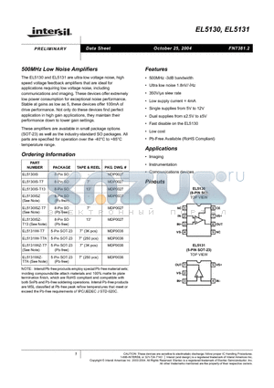 EL5130IS-T7 datasheet - 500MHz Low Noise Amplifiers