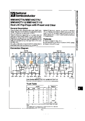 MM74HCT112 datasheet - Dual J-K Flip-Flops with Preset and Clear