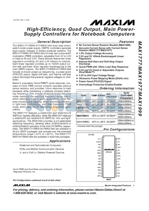 MAX1777 datasheet - High-Efficiency, Quad Output, Main Power- Supply Controllers for Notebook Computers